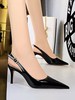 Escarpins à Talons Mi-Hautes Fins Femmes à Cuir Synthétique Vernis avec Bout Pointu Décos avec Boutons Unicolore