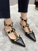 Escarpins à Talons Mi-Hautes Fins Femmes avec Cloutés avec Bout Pointu Unicolore Sexy
