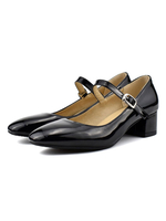 Escarpins à Talons Mi-Hautes Mary Jane à Cuir Synthétique avec Bout Rond Unicolore avec Boucles