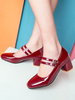 Escarpins à Talons Mi-Hautes Mary Jane Femmes à Cuir Synthétique avec Bout Carré Unicolore Décors avec Boucles Unicolore