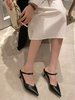 Escarpins à Talons Mi-hauts Fins Femmes à Lacets à Cuir Synthétique avec Bout Pointu avec Boucles Unicolore