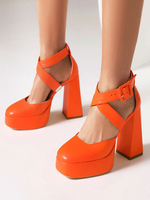 Escarpins à talons pour femmes Bout rond Talon bottier Cuir PU