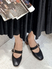 Escarpins à talons évasés pour femmes Vintage Mary Jane Square Toe Black Pumps