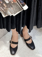 Escarpins à talons évasés pour femmes Vintage Mary Jane Square Toe Black Pumps