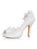 Escarpins Chaussures de Mariées en Satins Talons Hautes Petits Cousu avec Dentelles Florals avec Bout Ouvert Unicolore