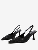 Escarpins Chaussures de soirée noires femmes strass talon aiguille à bride arrière