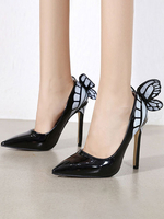Escarpins Chaussures Talons Hautes Fins à Cuir Synthétique Vernis à Lacets avec Bout Pointu avec Boucles Décors avec Papillons Bicolores
