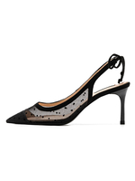 Escarpins Chaussures Talons Hautes Fins Femmes à Bout Pointu à Dentelles Transparentes à Lacets Imprimé Les Pois Unicolore