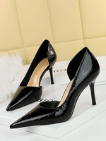 Escarpins chics à talons pour femmes bout pointu talon aiguille en PU verni