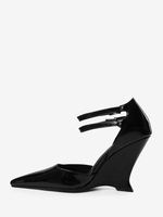 Escarpins compensés noirs à bout pointu et bride à la cheville pour femmes (2025)