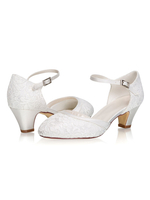 Escarpins de Mariages à Talons Petits en Satin avec Bout Rond Imprimés avec Boucle Unicolore