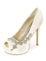 Escarpins de mariée ivoire en satin plateforme bout ouvert talon haut Chaussures de mariage