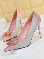 Escarpins de Soirées Talons Hautes Aiguilles Femmes en Paillettes avec Bot Pointu Décors avec Boucles Un Dégradé Bicolores