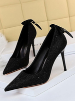 Escarpins de Soirées Talons Hautes Aiguilles Femmes en Paillettes avec Bot Pointu Décors avec Noeud Unicolore