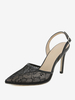 Escarpins Dentelle Femmes Bride Arrière Talons Boutons Dentelle Talon Aiguille Noir