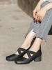 Escarpins en cuir PU à talons mi-bas chaussures femmes