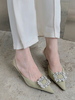 Escarpins en flanelle verte avec strass pour femmes