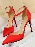Escarpins en satin à bout pointu à talon fin chaussures femme