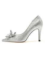 Escarpins femme argent bour pointu talon haut