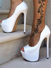 Escarpins femme blanche en PU talon haut bout ouvert plateforme