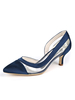 Escarpins femme bleu foncé en PU bout pointu talon bas
