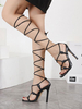 Escarpins femme bout ouvert talon aiguille chic talon haut noir à lacets talons