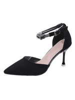 Escarpins femme noir en PU bout pointu talon haut boucle réglable