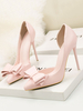 Escarpins femme rose en PU bout pointu décoré de noeud talon haut