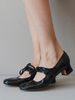 Escarpins Femme Rétro Bout Rond Talon Chunky Sangle Réglable Noir Chaussures À Talon Mi-bas