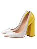 Escarpins Femme Slip-On Bout Pointu Color Block Talon Chunky Mocassins Sexy Jaune