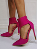 Escarpins femme talon haut rouge rosé en tissu élastique à zip bout pointu
