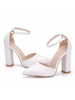 Escarpins femme taon haut bout pointu boucle réglable blanche