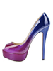 Escarpins femme violet en PU verni talon haut plateforme bout ouvert