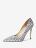 Escarpins femmes à talons hauts à rayures paillettes bout pointu talon aiguille cuir PU