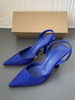 Escarpins Femmes Bride Talons Strass Talon Aiguille Bleu Cuir PU