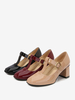 Escarpins Femmes Chaussures Vintage À Bout Carré Sangle En T À Talons Épais