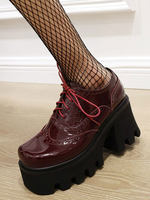 Escarpins Lolita à bout rond en cuir PU bordeaux gothique Lolita
