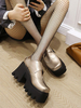 Escarpins Lolita à bout rond en cuir PU doré gothique Lolita