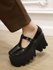 Escarpins Lolita à bout rond en cuir PU noir Gothic Lolita