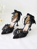 Escarpins Lolita à talons aiguilles Doux Lolita noirs Strass Perles Dentelle Nubuck Talon aiguille Lolita