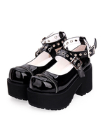 Escarpins Lolita Gothiques Plateforme Noire Chaussures Lolita en Cuir Synthétique à Talons Chunky Déguisements Halloween