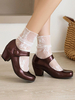 Escarpins Mary Jane Chaussures à Talons Mi-Hautes Femmes à Cuir Synthétique Vernis à Bout Rond Unicolore