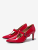 Escarpins Mary Janes Attrayants En Cuir PU Talon Aiguille Bout Pointu