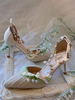 Escarpins Mignonnes Lolita Abricot Fleurs Perles Chaînes Bout Pointu Textile Chaussures Lolita