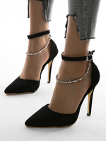 Escarpins noir à bout pointu à bretelle décoré de métal chaussures femme
