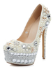 Escarpins plateforme à talon aigu en Synthétique verni blanc avec strass
