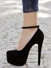 Escarpins Plateformes à Talons Hautes Fins Sexy Femmes à Cuir Synthétique en Crôute avec Bout Rond avec Boucle Unicolore
