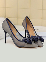 Escarpins pour femmes Bout pointu Talon aiguille Noir Nœuds Gris Couleur bloc Chaussures à talons hauts