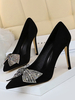 Escarpins pour femmes Bout pointu Talon aiguille Nœuds Noir Paillettes Strass Chaussures à talons hauts