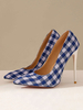 Escarpins pour femmes Bout pointu Toile écossaise Talon aiguille Chaussures grande taille